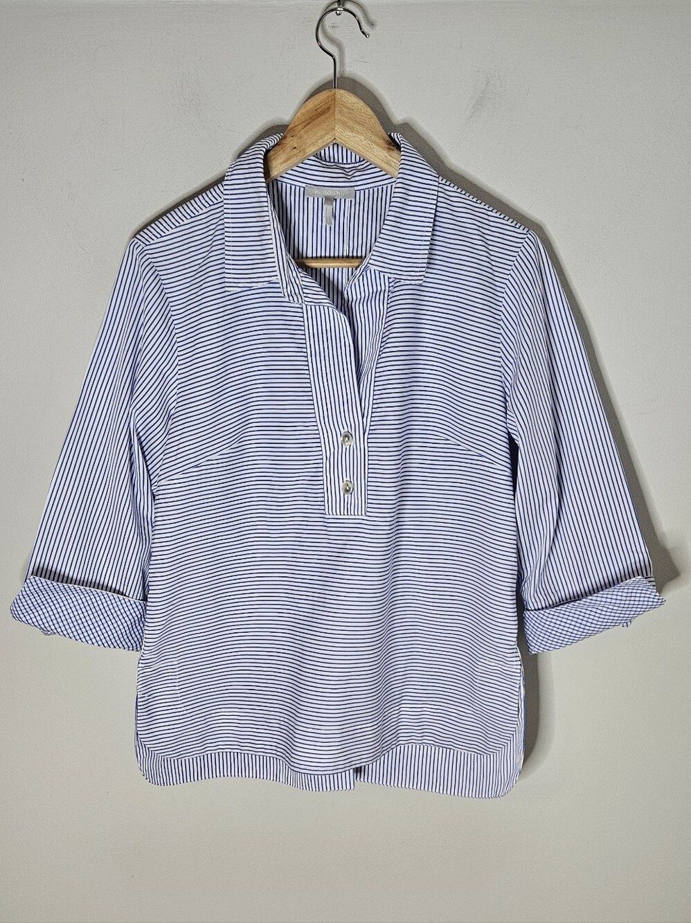 Hinson Wu Aileen Blouse Top Blue Stripe Cotton Button Back Women's 8